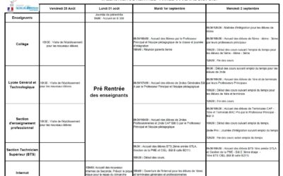 Planning de rentrée 2026-2027